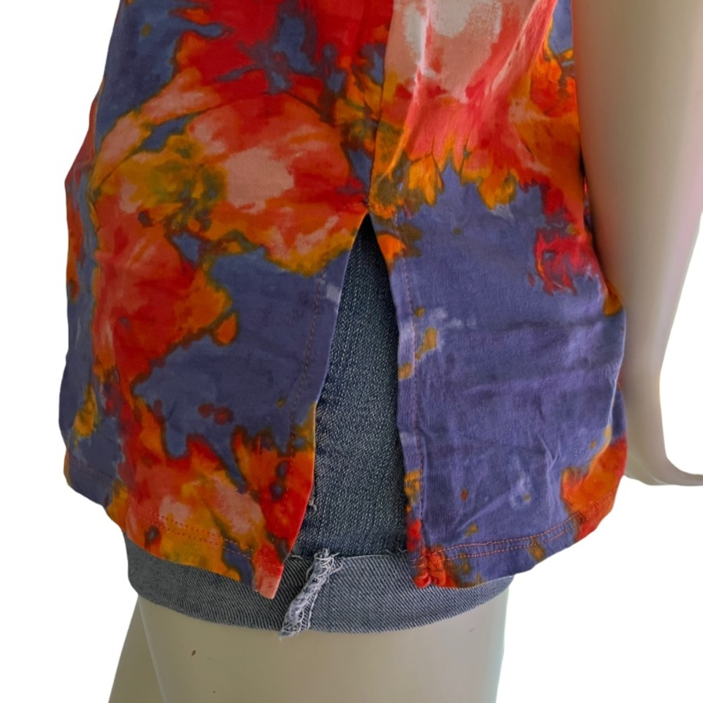 Ambiance | Women’s Shirt Blue - Red -  Orange Tie Dye Chest Pocket Basic Shirt - Picture 10 of 16